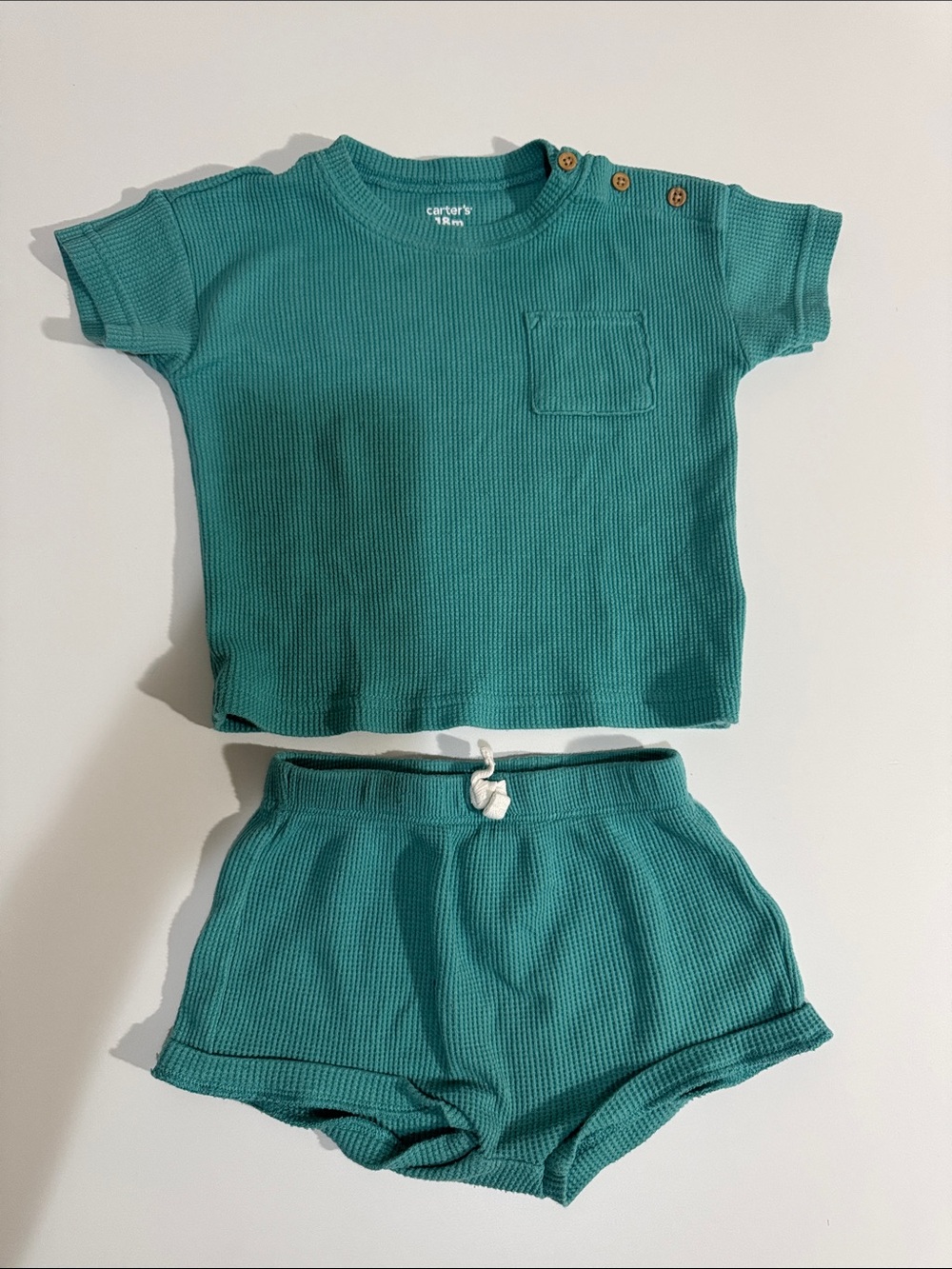 Carter's Teal Waffle Knit Short Sleeve Top & Shorts Set